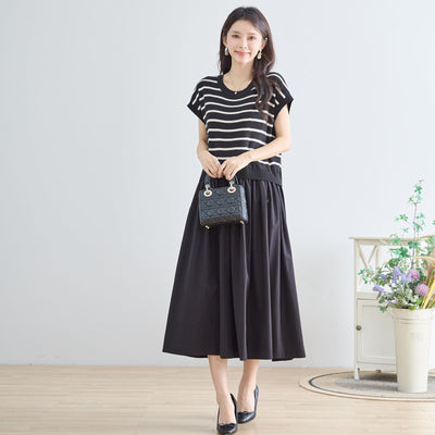 【TRUBE】ボーダーニットドッキングワンピース