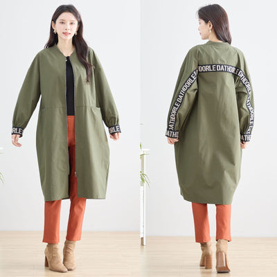 ロング丈スポーティーコート|立体刺繍ロゴ/ゆったりシルエット