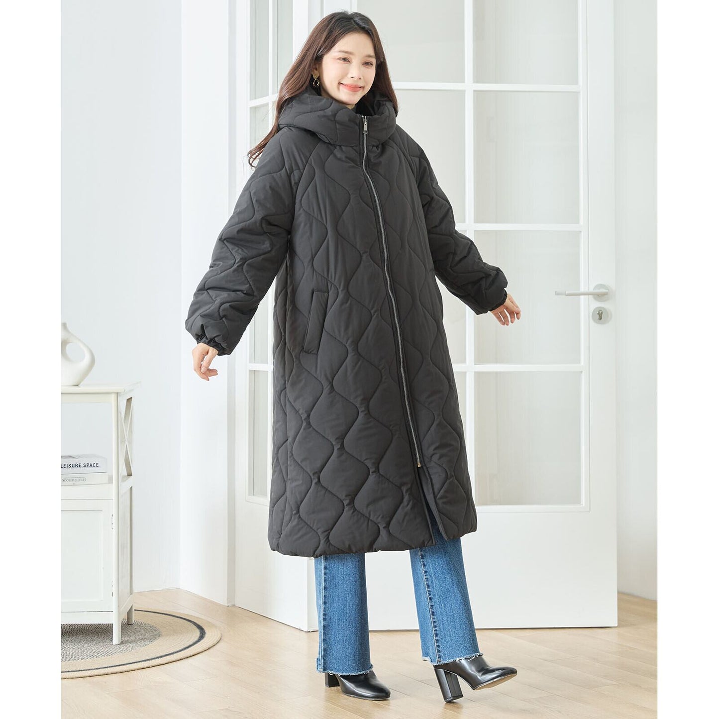 【M~L】ウェーブキルティングロングコート(N23-113)