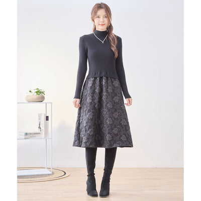 フラワージャガード切替ワンピース|体型カバー&きれいめスタイル