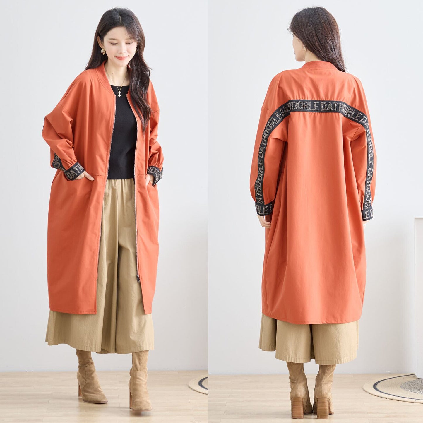 ロング丈スポーティーコート｜立体刺繍ロゴ／ゆったりシルエット