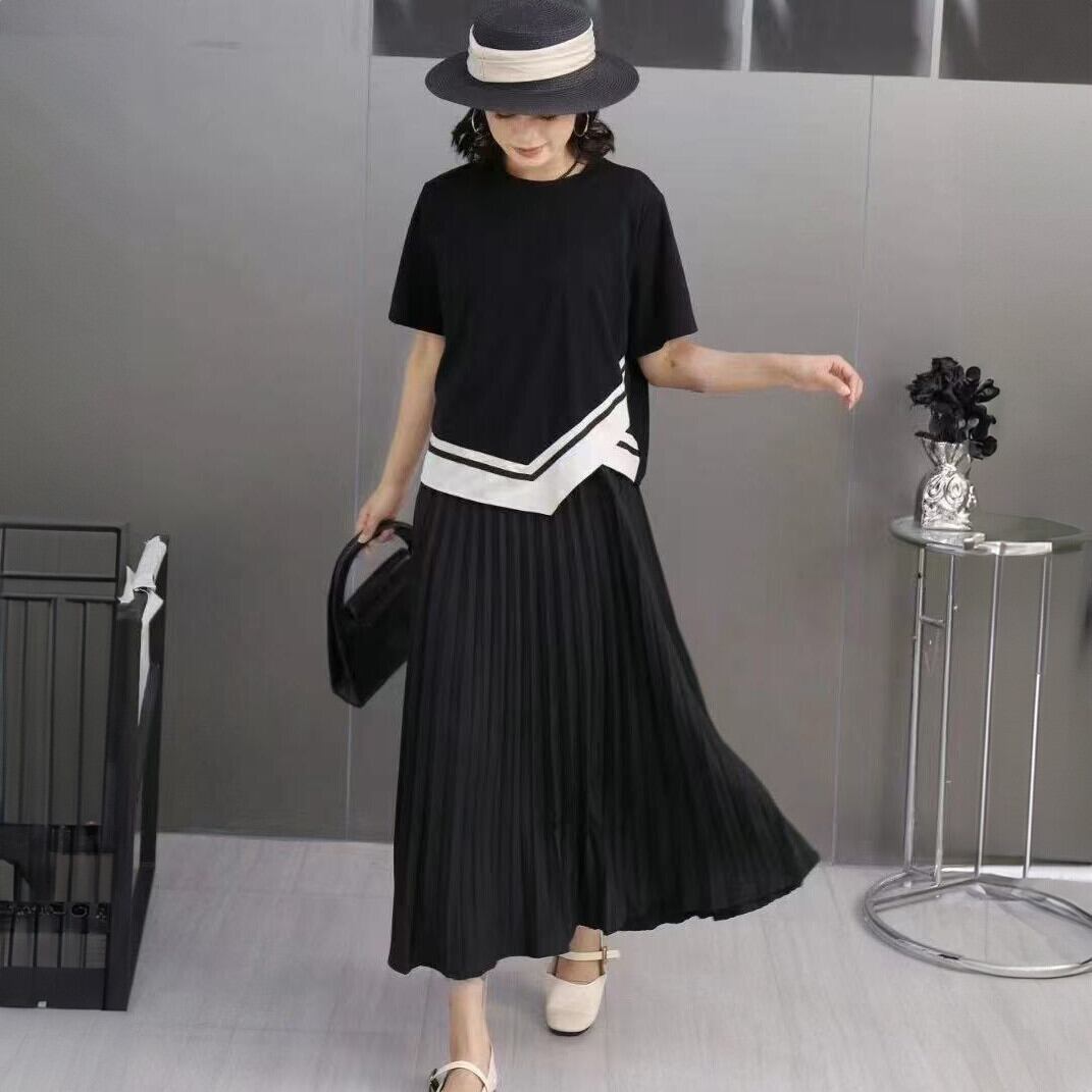 セットアップワンピース　アシメデザインカットソー×プリーツワンピース　【Fal’beu】