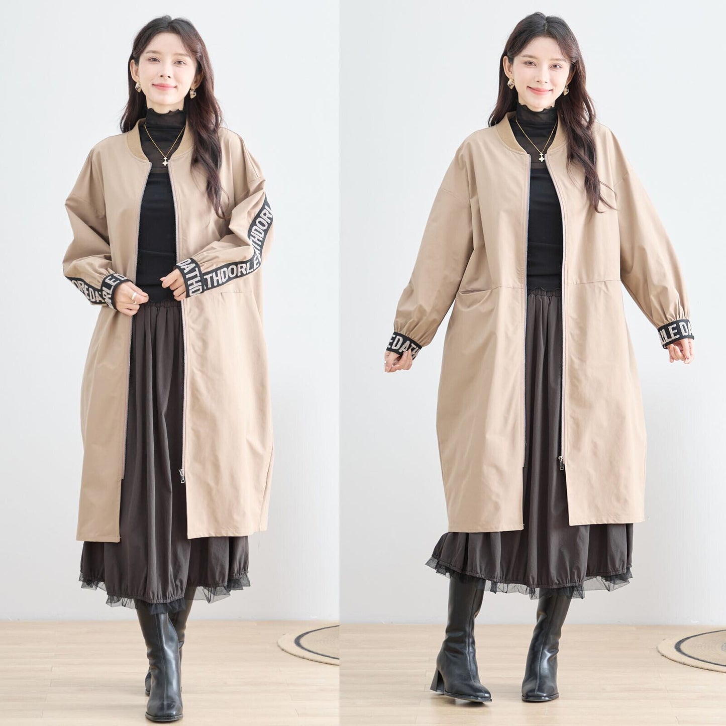 ロング丈スポーティーコート｜立体刺繍ロゴ／ゆったりシルエット