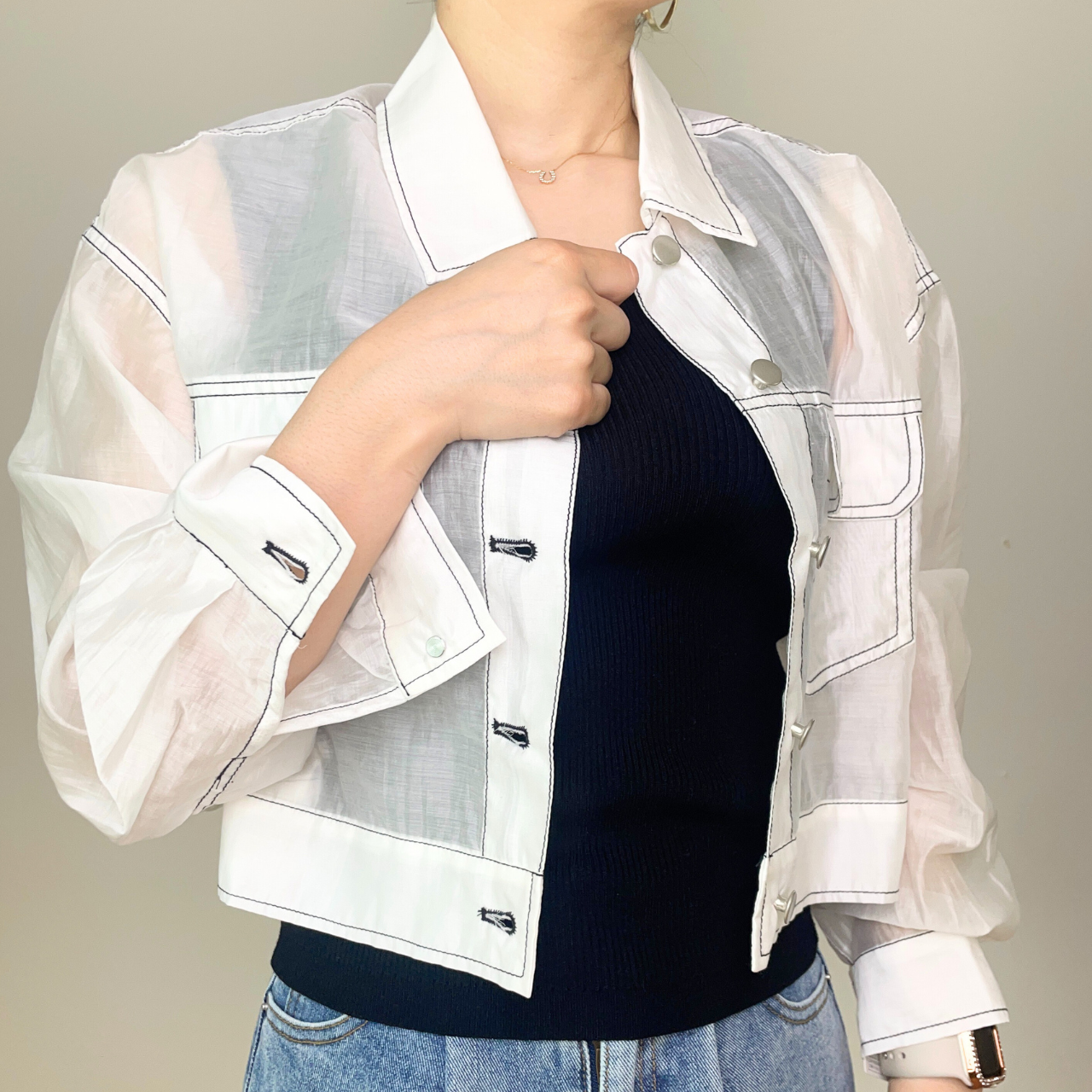シアーショートジャケット｜透け感×体型カバー