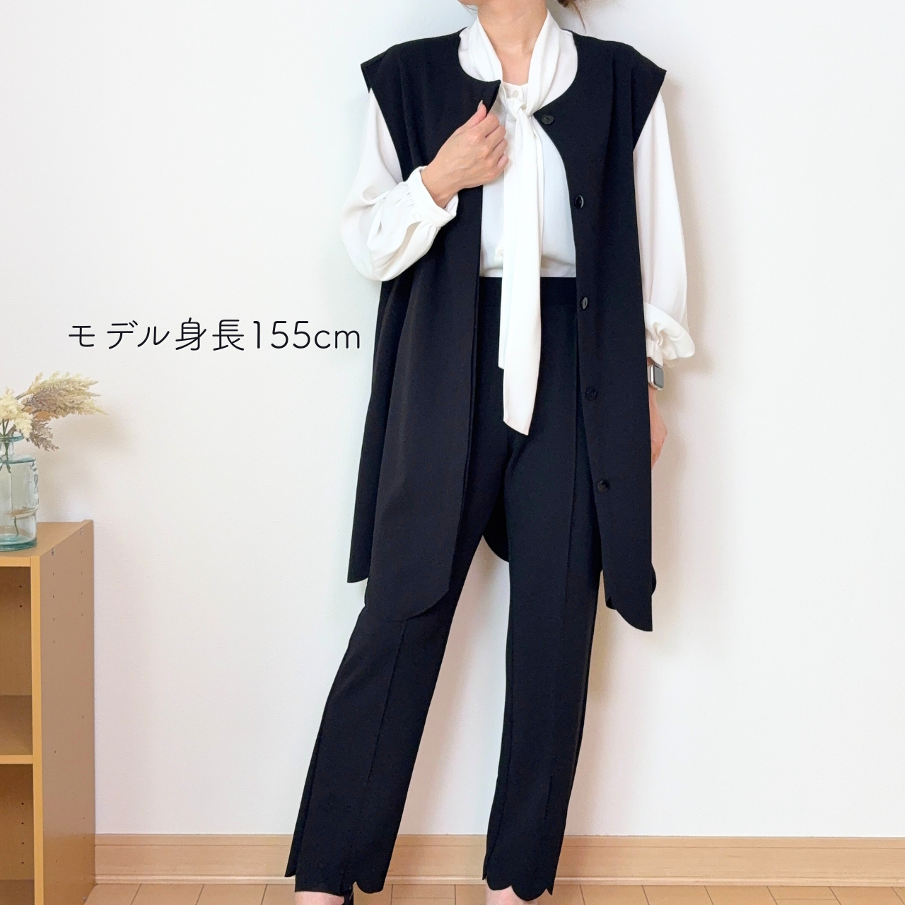 【ロングジレ】「スーツよりラク、でもちゃんと見える」体型カバージレ［ベージュ／ブラック］