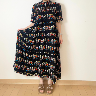 【フィギュア柄 シャツワンピース】体型カバー×大人かわいい／30代・40代・50代向け