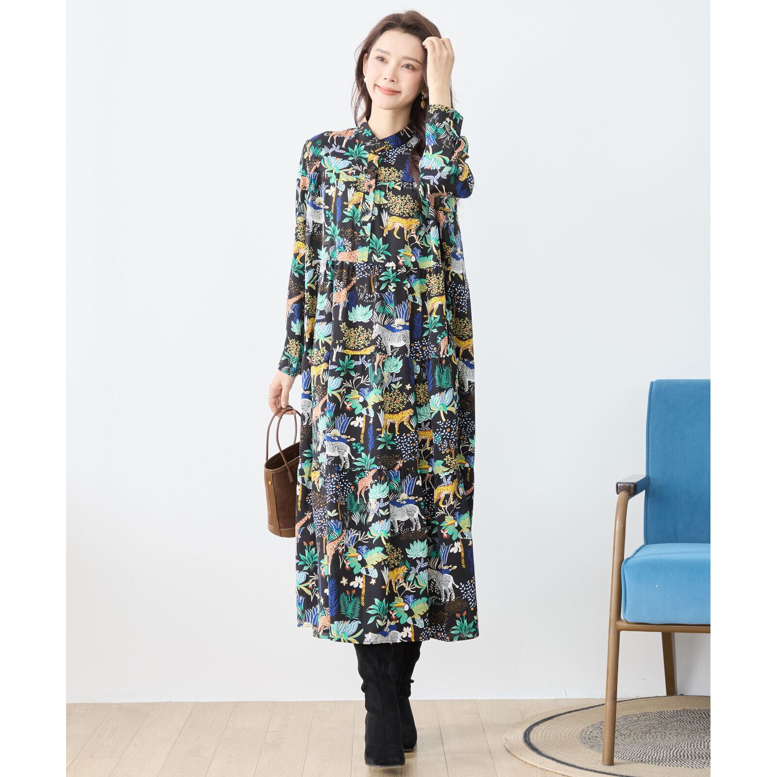 L〜LLサイズ】サファリ柄 プルオーバーロングワンピース – softelle