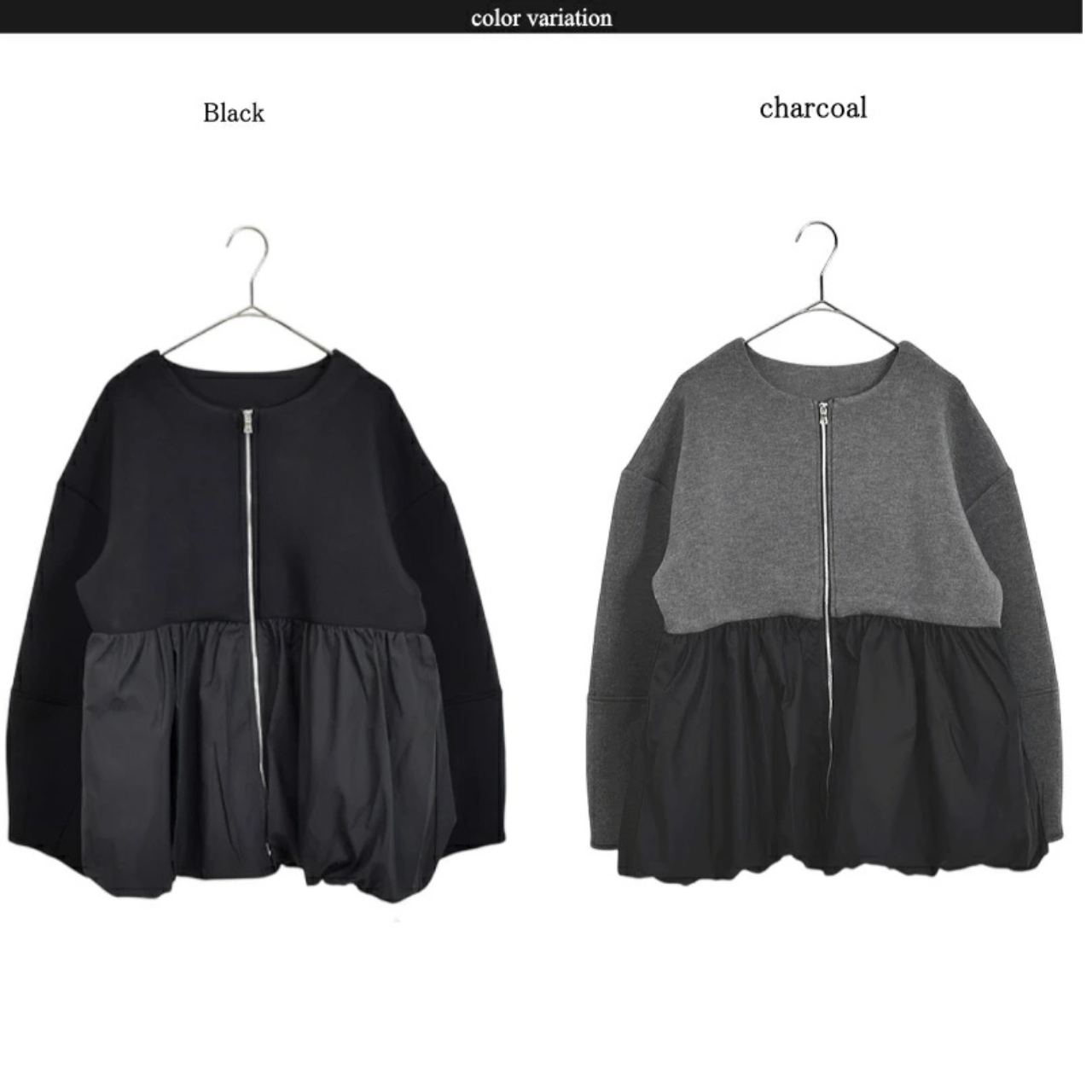 異素材切り替えバルーンジップブルゾン｜タフタ×スポンジリバー素材で軽やかに女性らしく