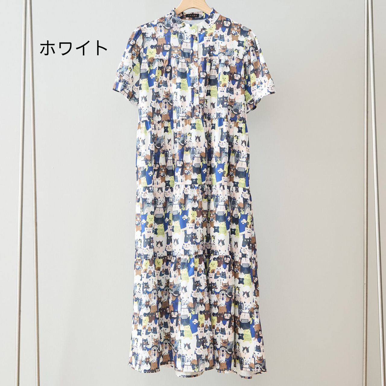 【M〜L】ねこ柄フレアマキシワンピース