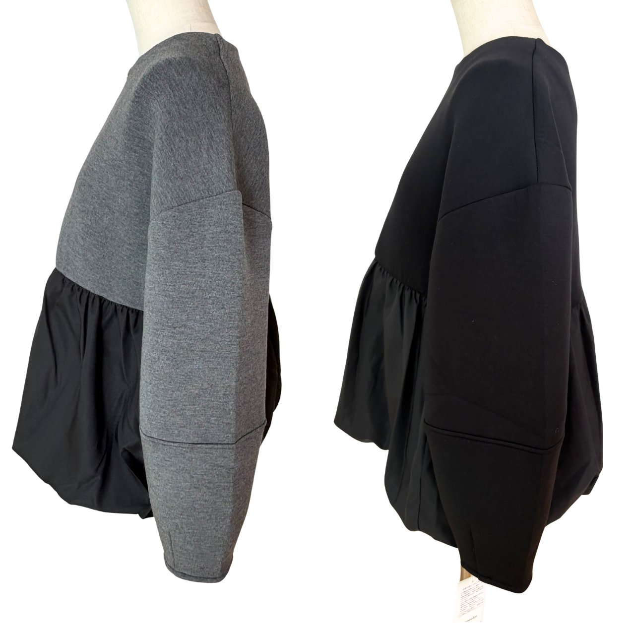 異素材切り替えバルーンジップブルゾン｜タフタ×スポンジリバー素材で軽やかに女性らしく