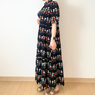 【フィギュア柄 シャツワンピース】体型カバー×大人かわいい／30代・40代・50代向け