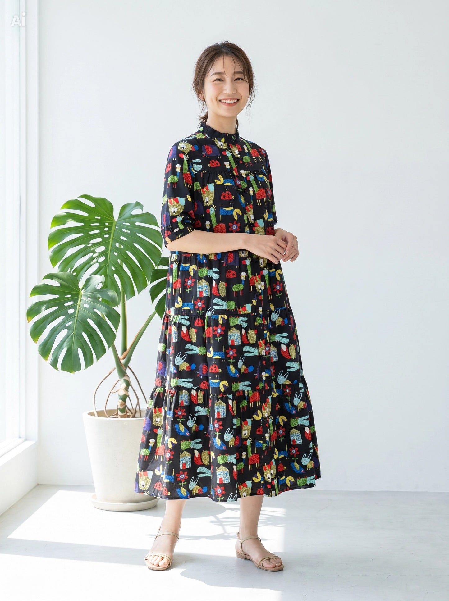 【1枚で華やぐ】体型カバー ティアードワンピース【半袖】