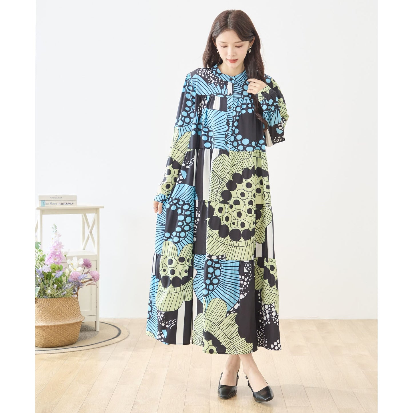 L~LL 幾何学柄Aラインワンピース