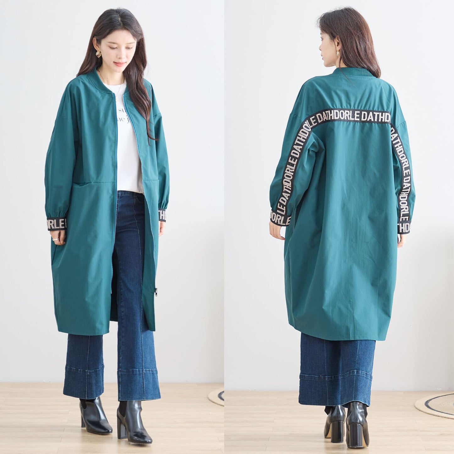 ロング丈スポーティーコート｜立体刺繍ロゴ／ゆったりシルエット