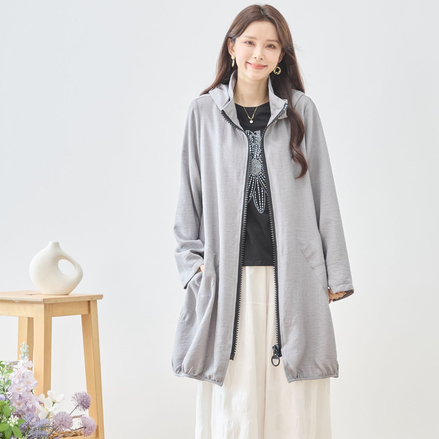 フード付きスプリングコート