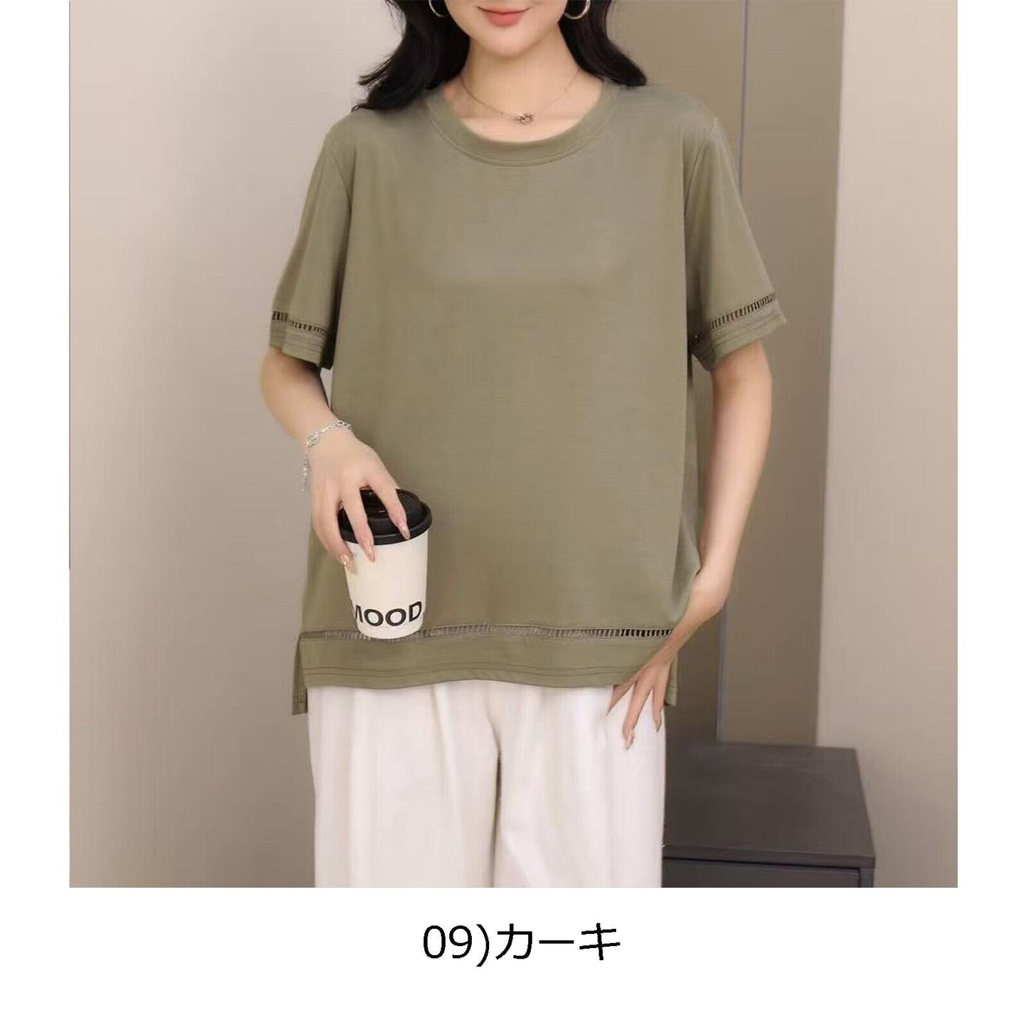 【接触冷感】格子柄透かしデザインカットソー　【Fal’beu】