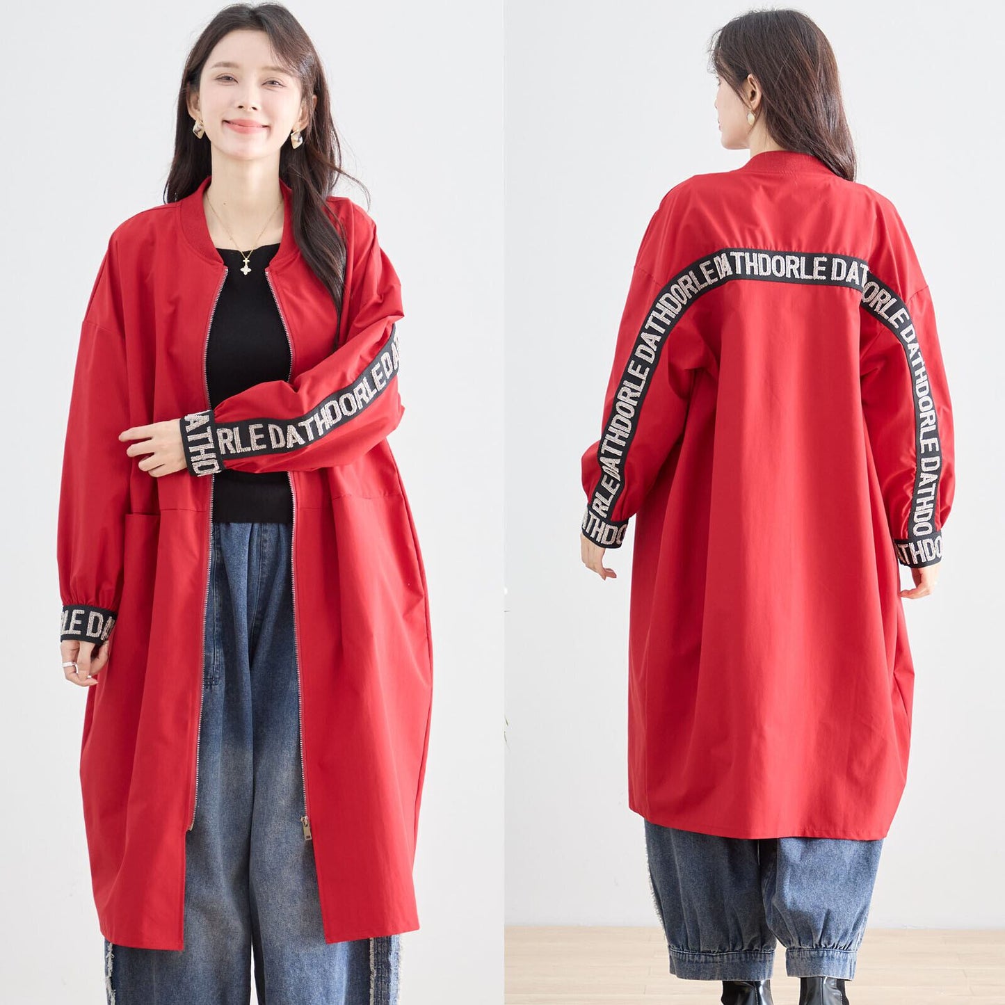 ロング丈スポーティーコート｜立体刺繍ロゴ／ゆったりシルエット