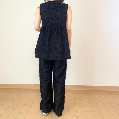 ワイドパンツ　立体ジャカード｜白｜涼やか素材・大人の上品カジュアル
