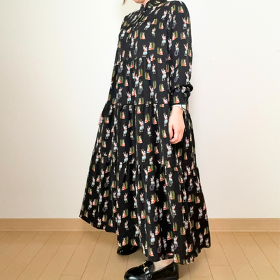 【1枚でおしゃれ】前ボタンロングワンピース プルオーバー 柄ワンピース 　