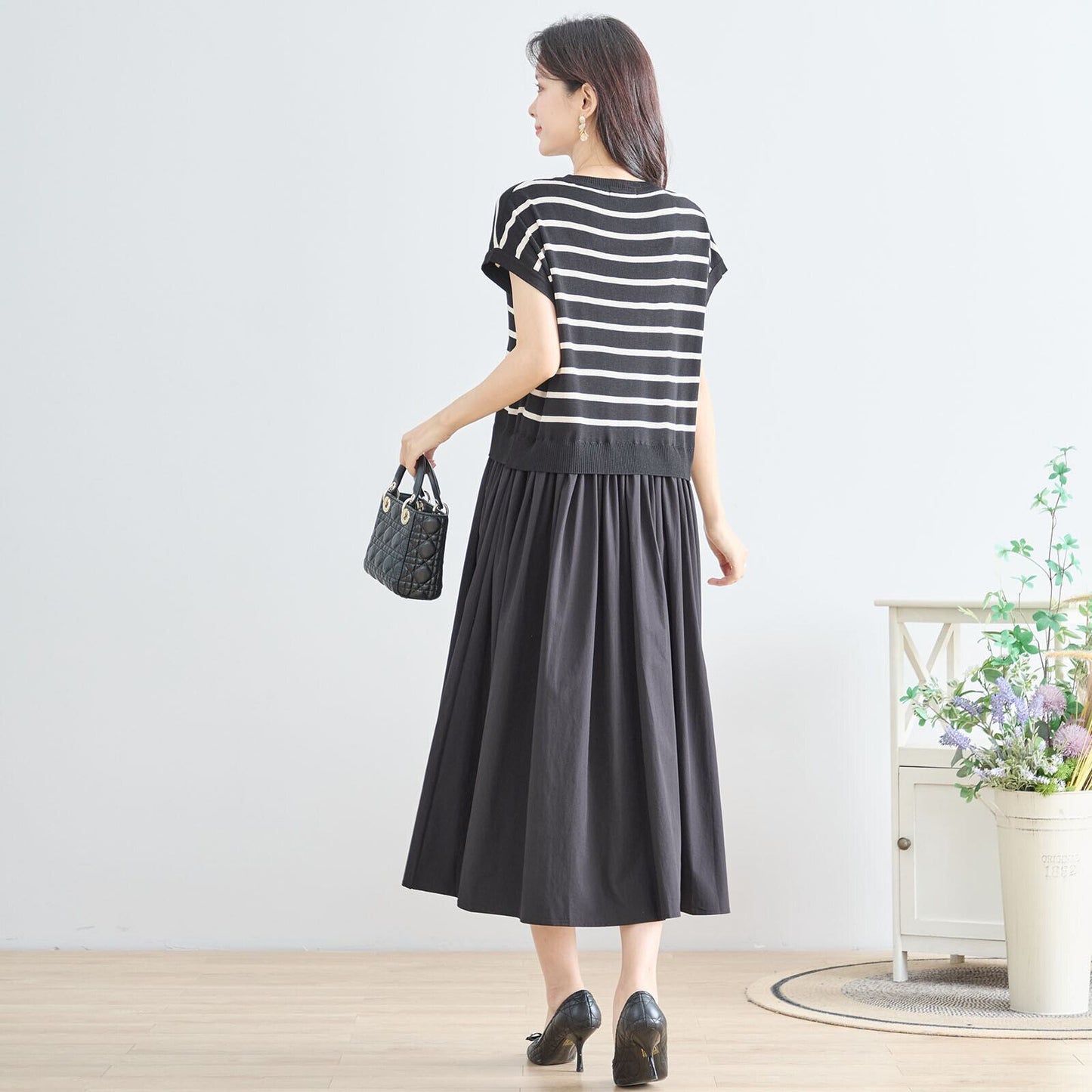 【TRUBE】ボーダーニットドッキングワンピース