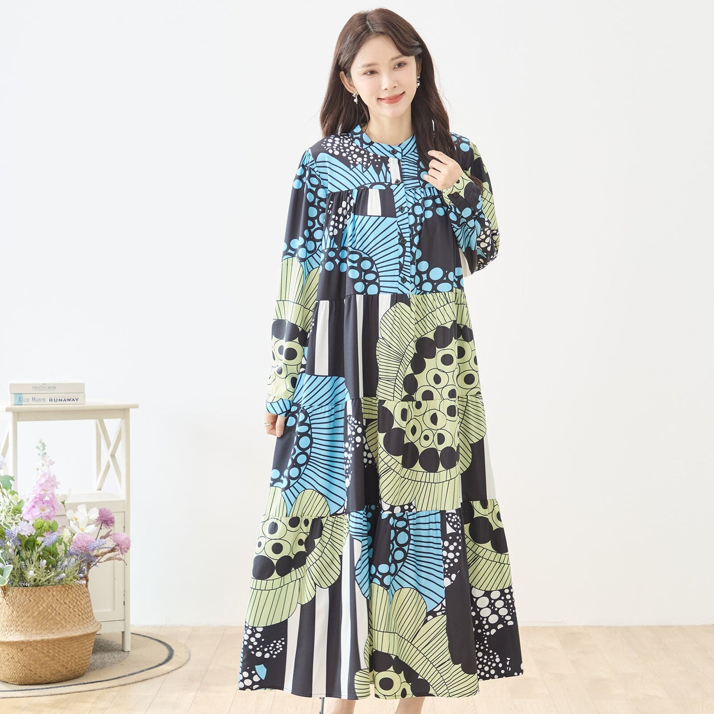 L~LL 幾何学柄Aラインワンピース