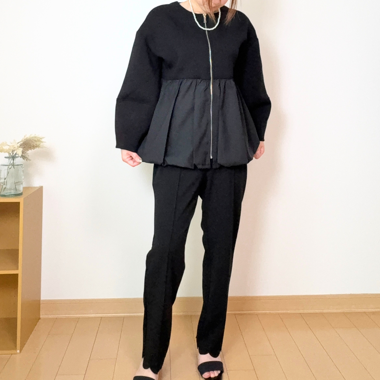 異素材切り替えバルーンジップブルゾン｜タフタ×スポンジリバー素材で軽やかに女性らしく