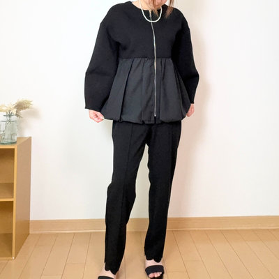 異素材切り替えバルーンジップブルゾン｜タフタ×スポンジリバー素材で軽やかに女性らしく