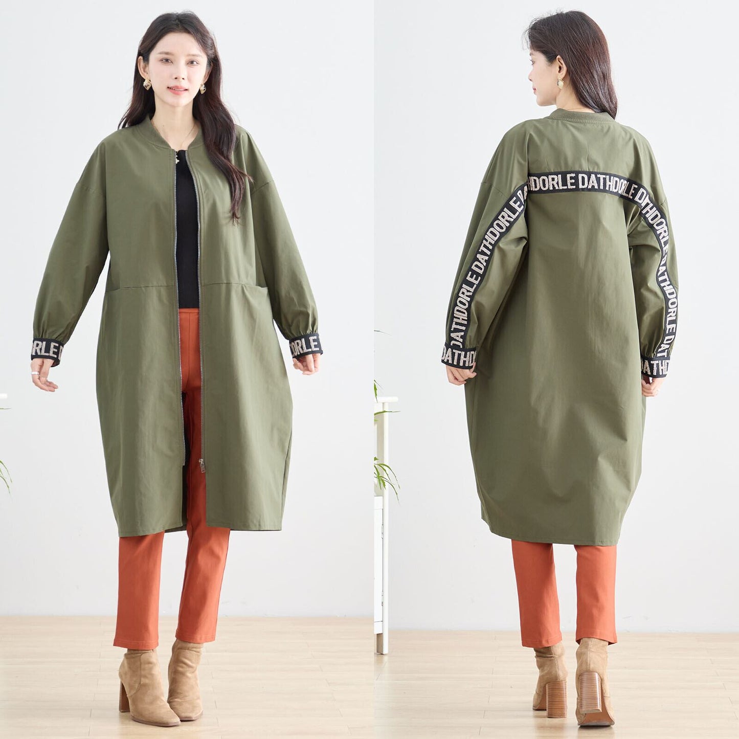 ロング丈スポーティーコート｜立体刺繍ロゴ／ゆったりシルエット