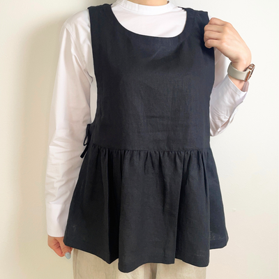ふんわりペプラム麻ベスト｜体型カバー・涼しげナチュラルベスト（M〜L対応）