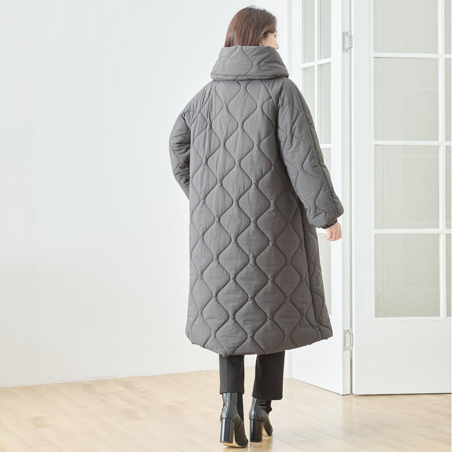 【M~L】ウェーブキルティングロングコート(N23-113)
