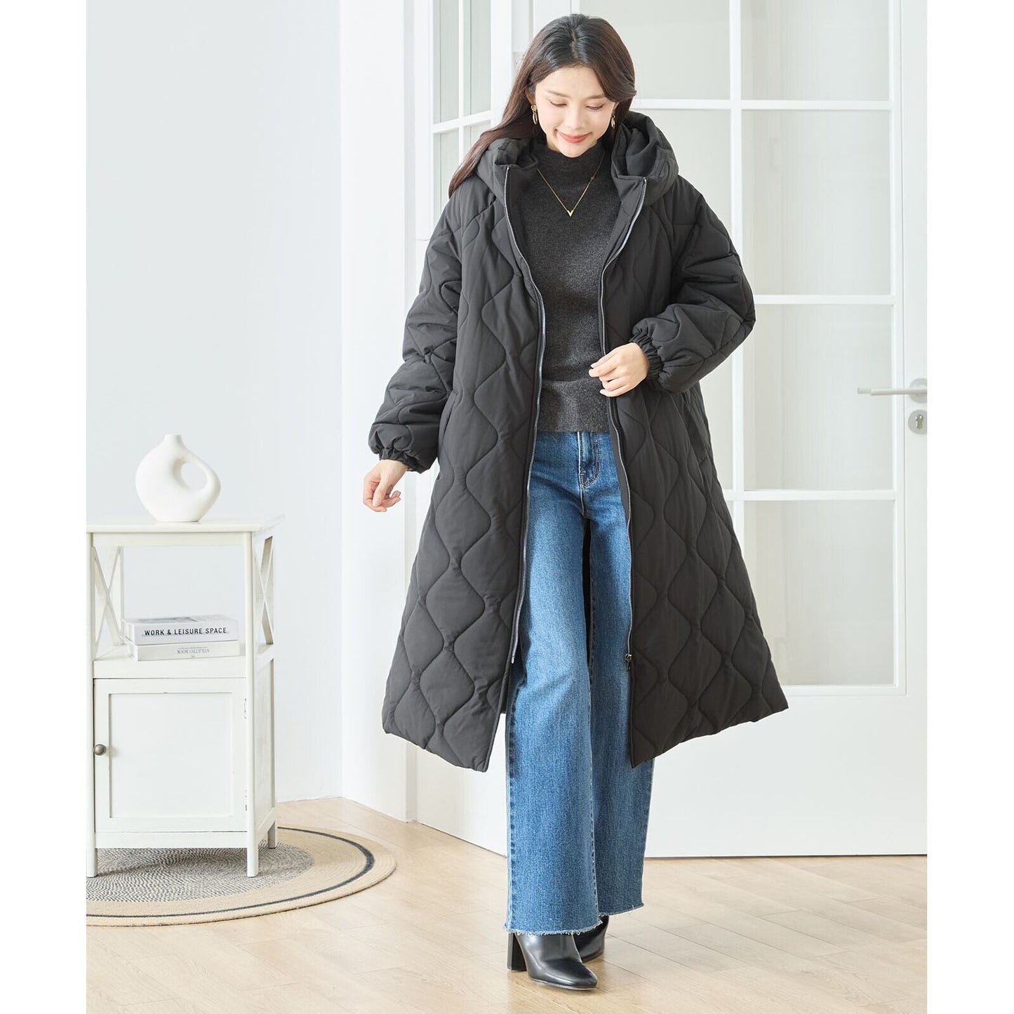 【M~L】ウェーブキルティングロングコート(N23-113)