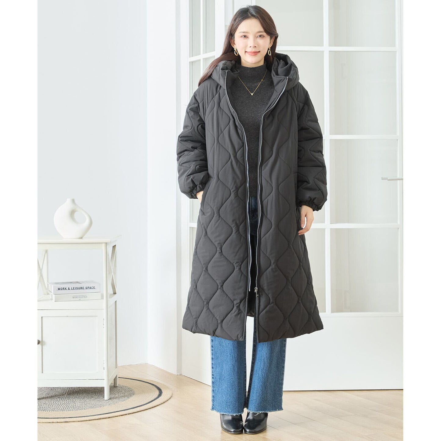 【M~L】ウェーブキルティングロングコート(N23-113)