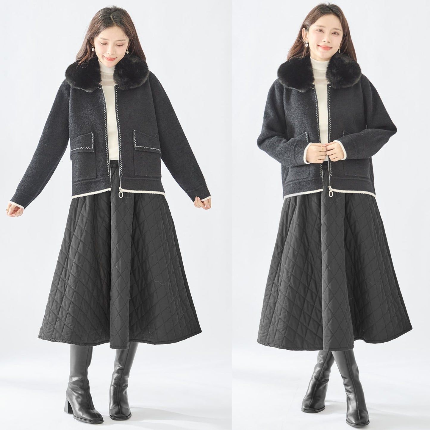 【M〜L】ファー付きカーディガン(N25-332)