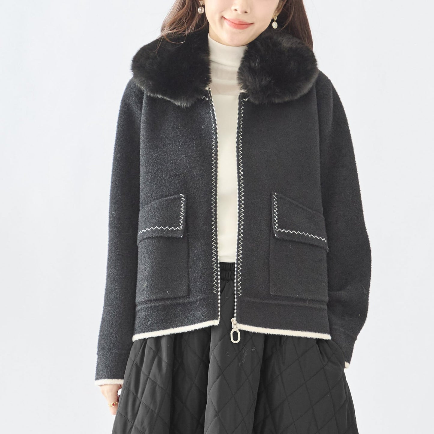 【M〜L】ファー付きカーディガン(N25-332)