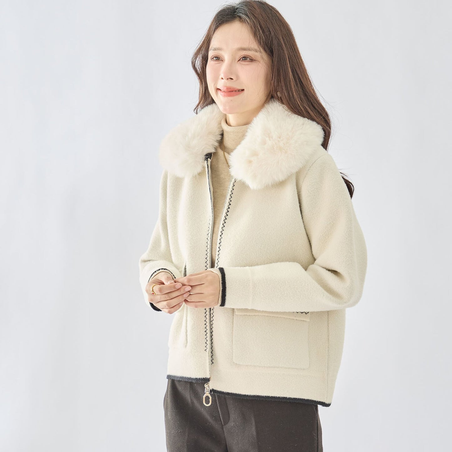 【M〜L】ファー付きカーディガン(N25-332)