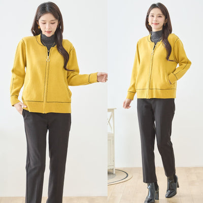 【M〜L】配色ステッチジップアップニットカーディガン(N25-210A)