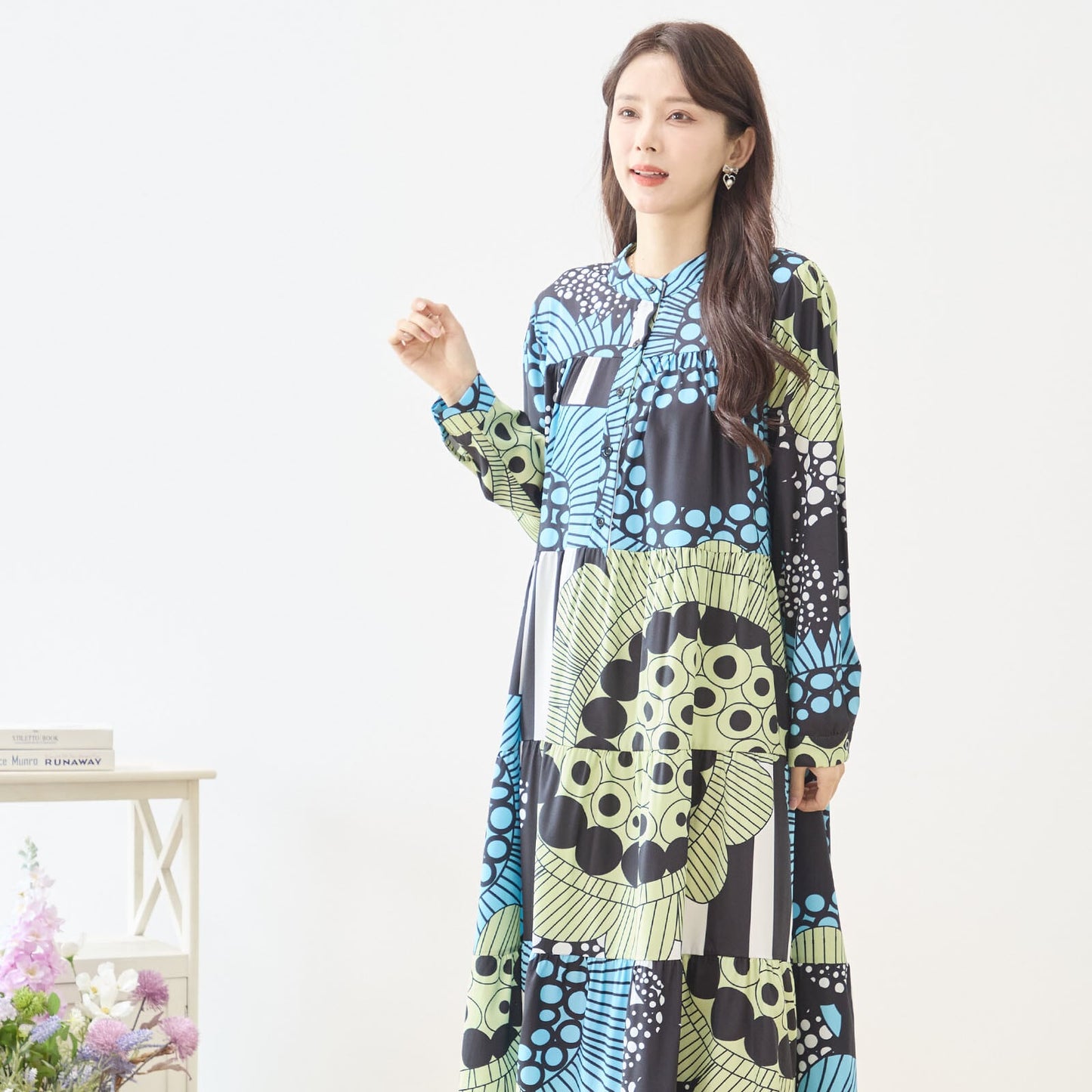 L~LL 幾何学柄Aラインワンピース