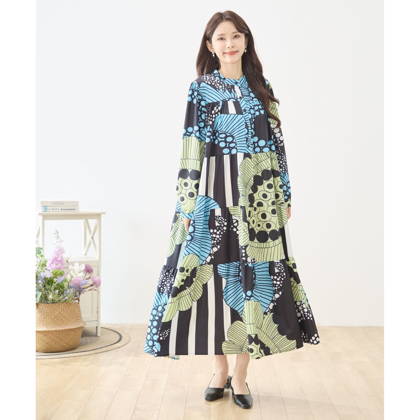 L~LL 幾何学柄Aラインワンピース