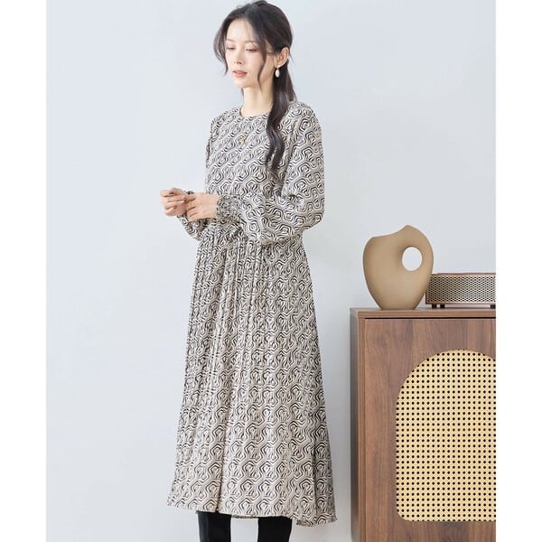 【L〜LL】アートジオメトリックプリントワンピース（N82-091A）
