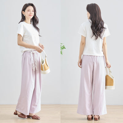 【M~L】レースリボン付きワイドパンツ(N52-068)