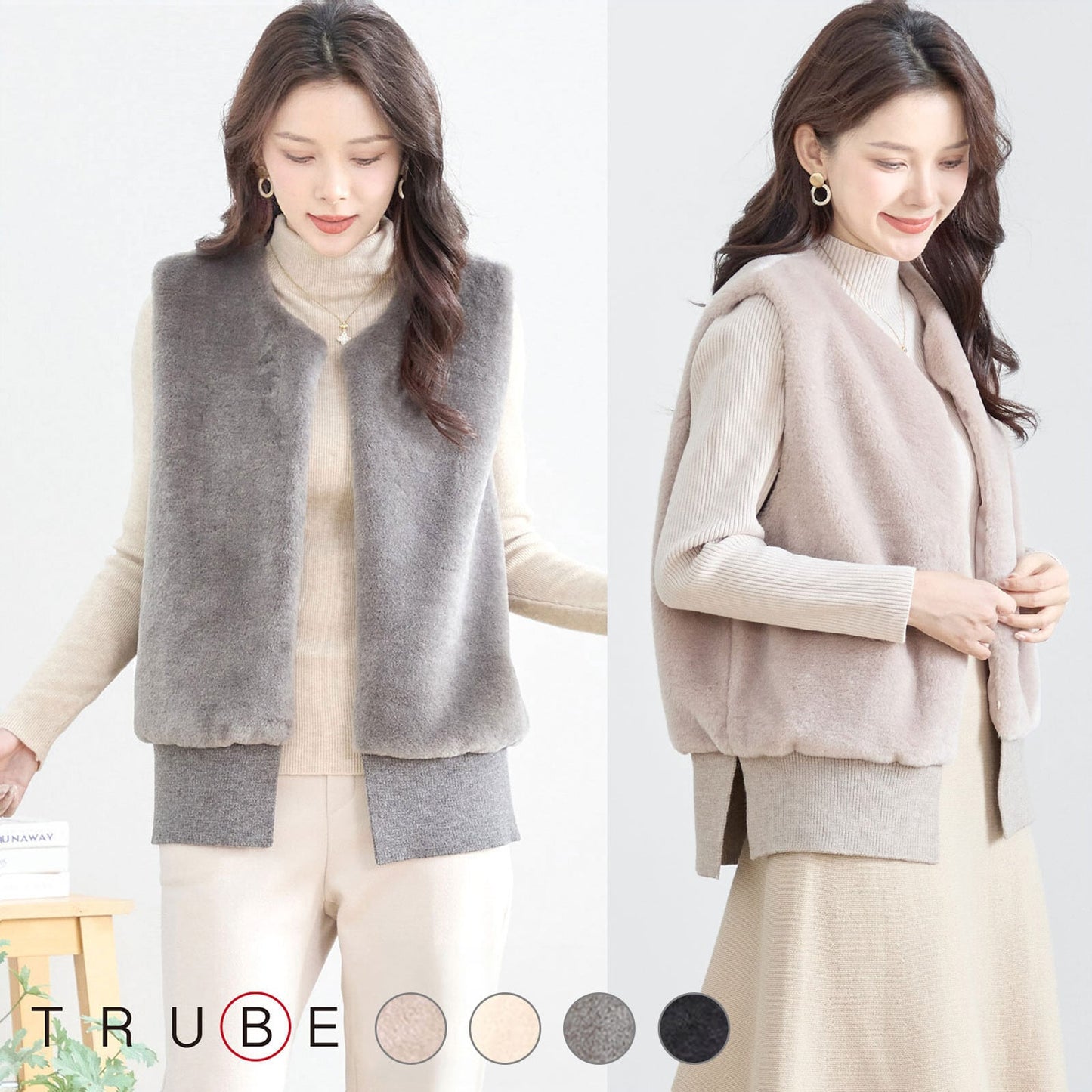 着膨れしない体型カバーファーベスト｜ショート丈／ポケット付き／大人ナチュラル