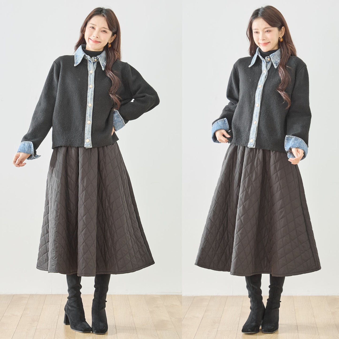 異素材切替 デニム衿×カーディガン