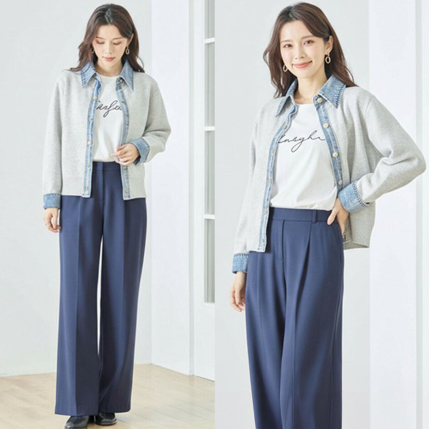 異素材切替 デニム衿×カーディガン