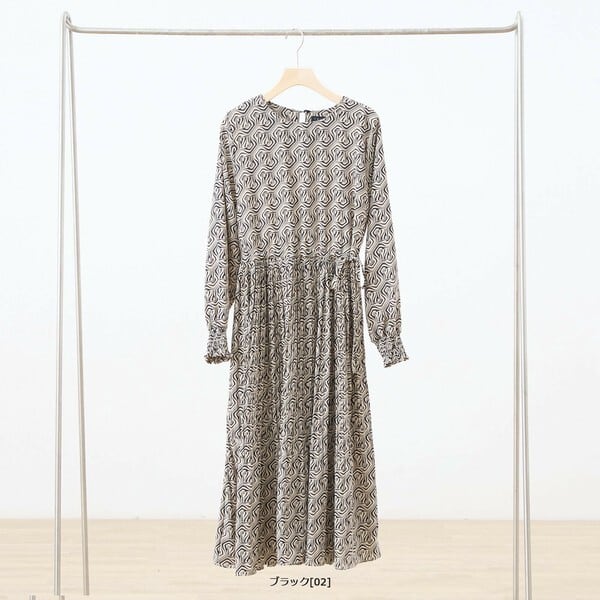 【L〜LL】アートジオメトリックプリントワンピース（N82-091A）