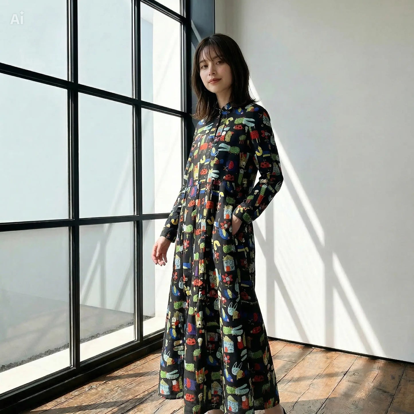 【前開き】アソート柄ティアードワンピース