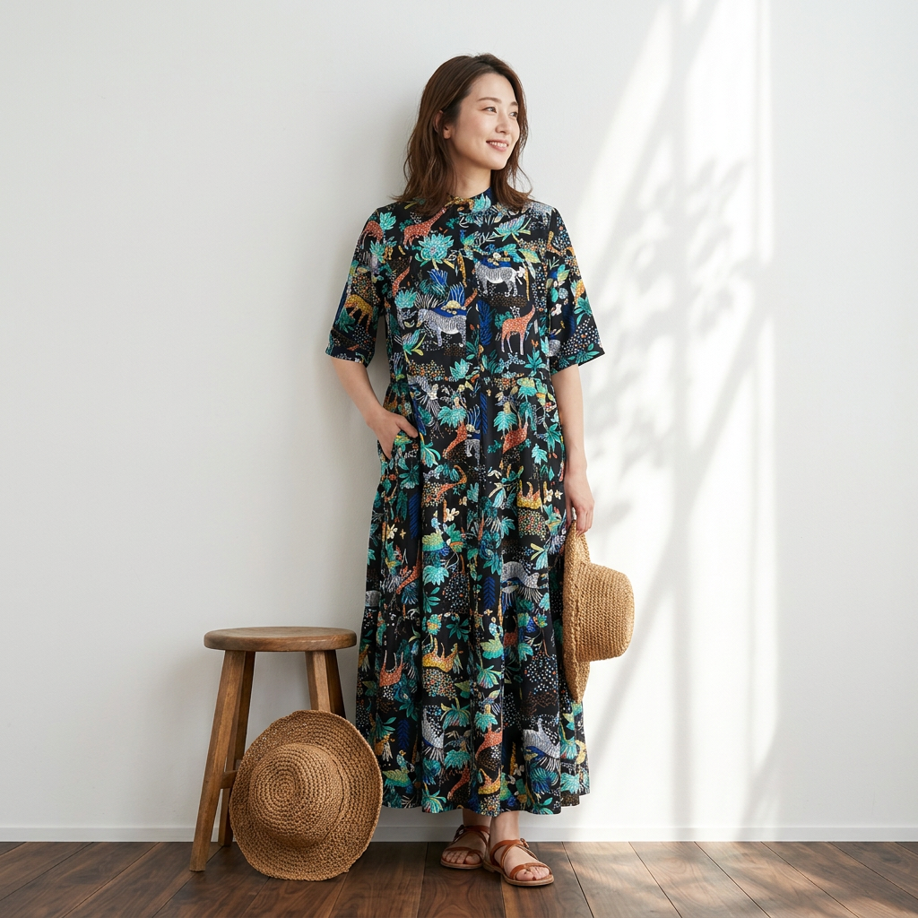 【1枚で華やぐ】体型カバー ティアードワンピース【半袖】
