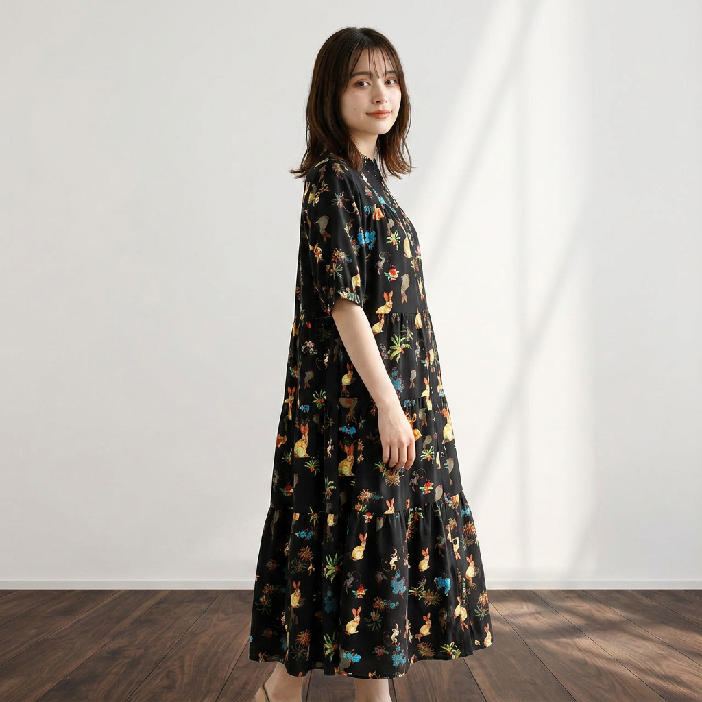 【1枚で華やぐ】体型カバー ティアードワンピース【半袖】