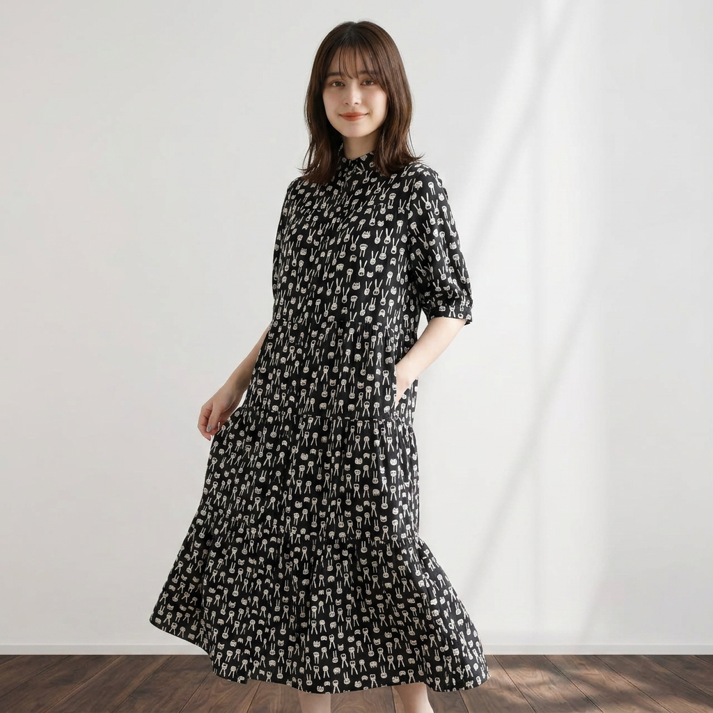 【1枚で華やぐ】体型カバー ティアードワンピース【半袖】